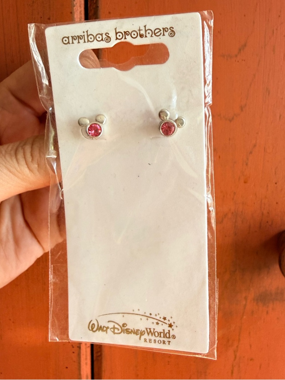 Walt Disney World Pink Crystal Mickey Silver Stud Earrings